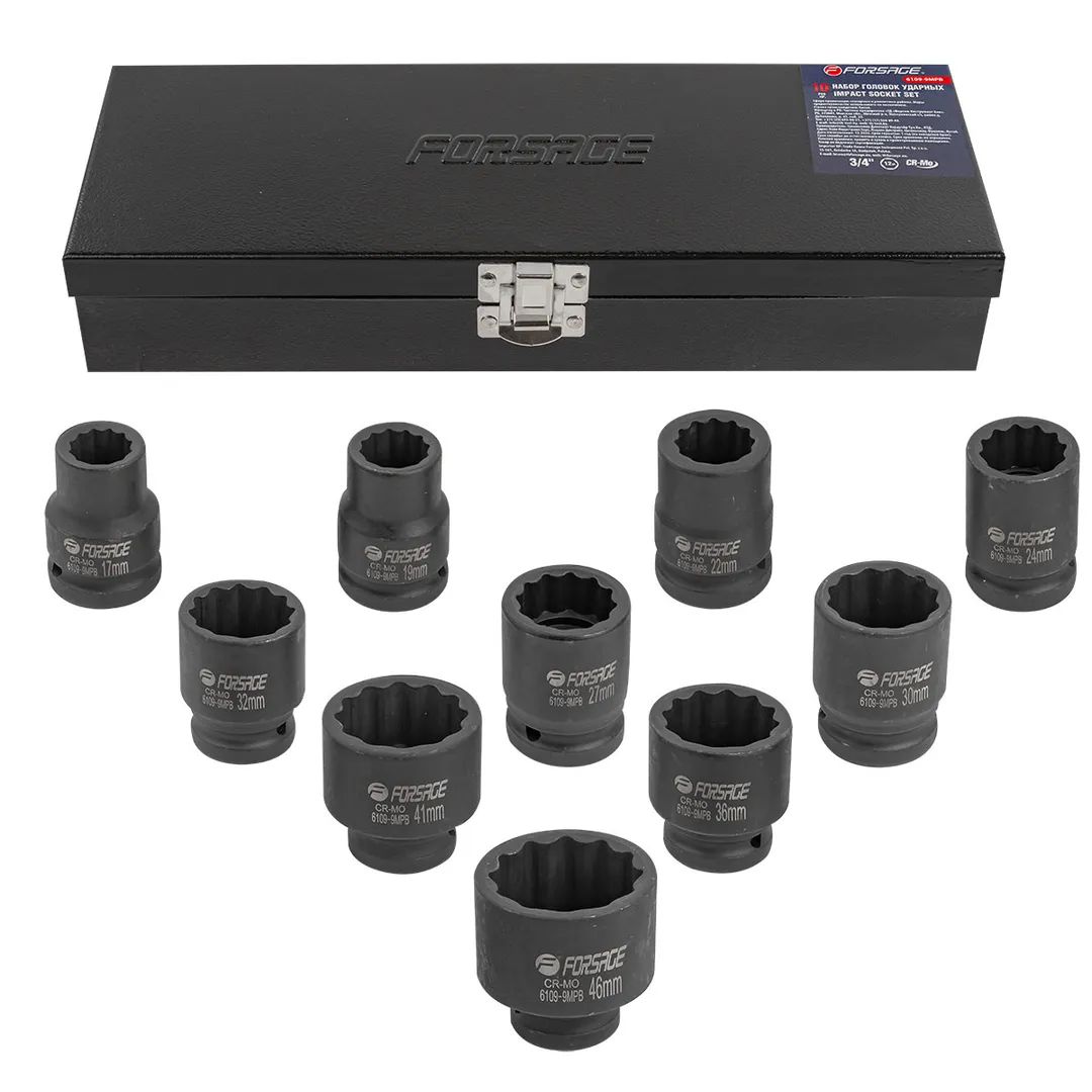 Набор головок ударных 3/4" 10пр. 12гр. (17-46мм) Forsage F-6109-9MPB