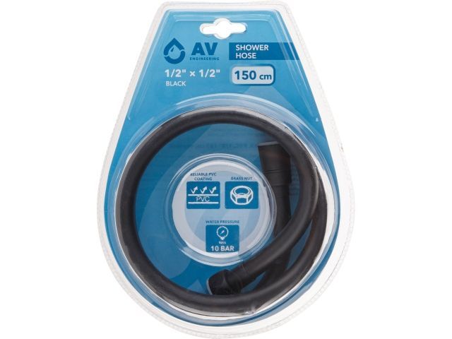 Шланг душевой, PVC, 1/2" г-г 150 см, чёрный AV Engineering AVSSS-115