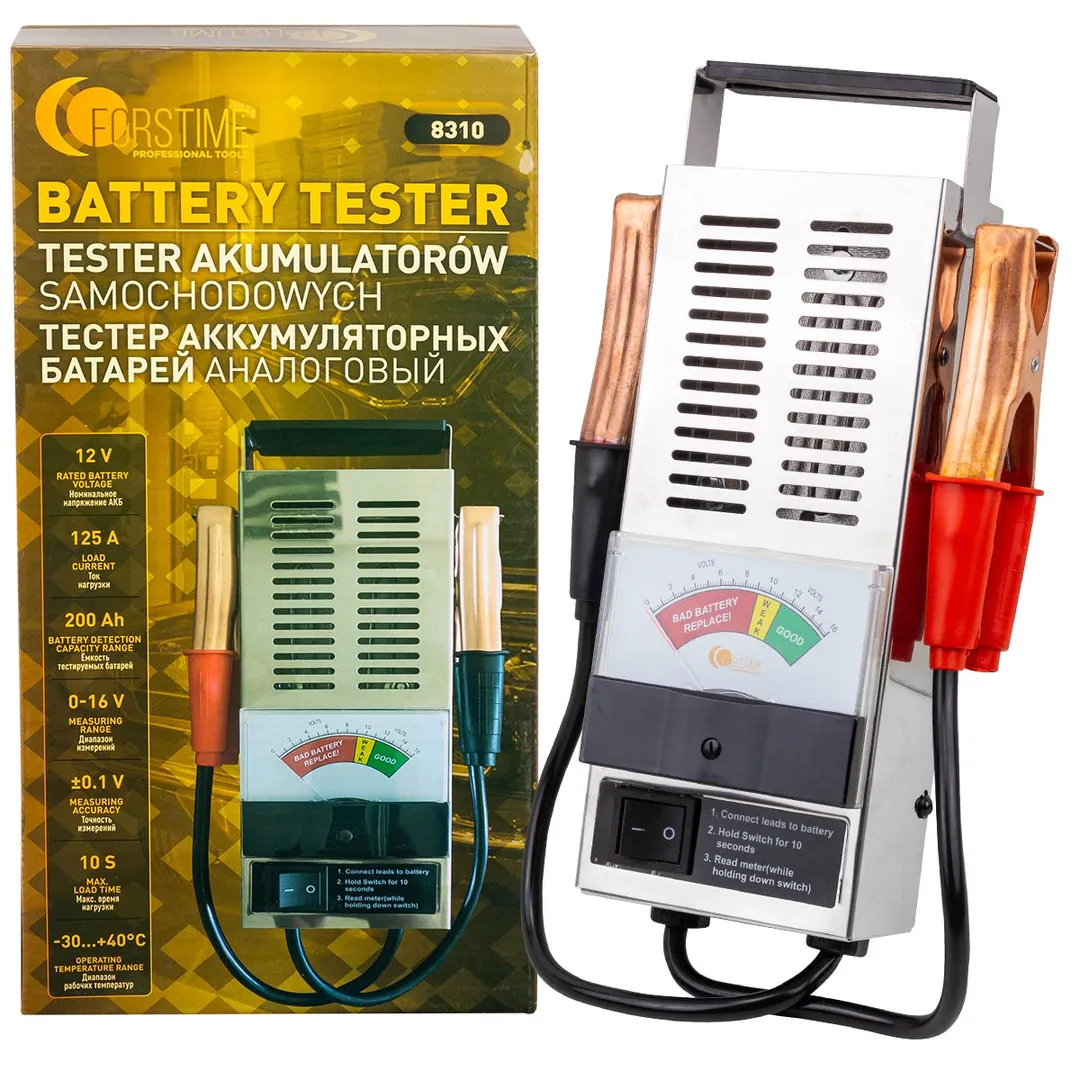 Тестер аккумуляторных батарей аналоговый (12V, 125А) FORSTIME FT-8310