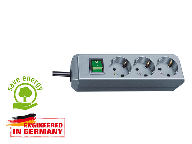 Удлинитель 1.5м, 3 розетки, 3.3кВт, 3х1.5mm2, с заземляющим контактом, Eco-Line BRENNENSTUHL 1152340015