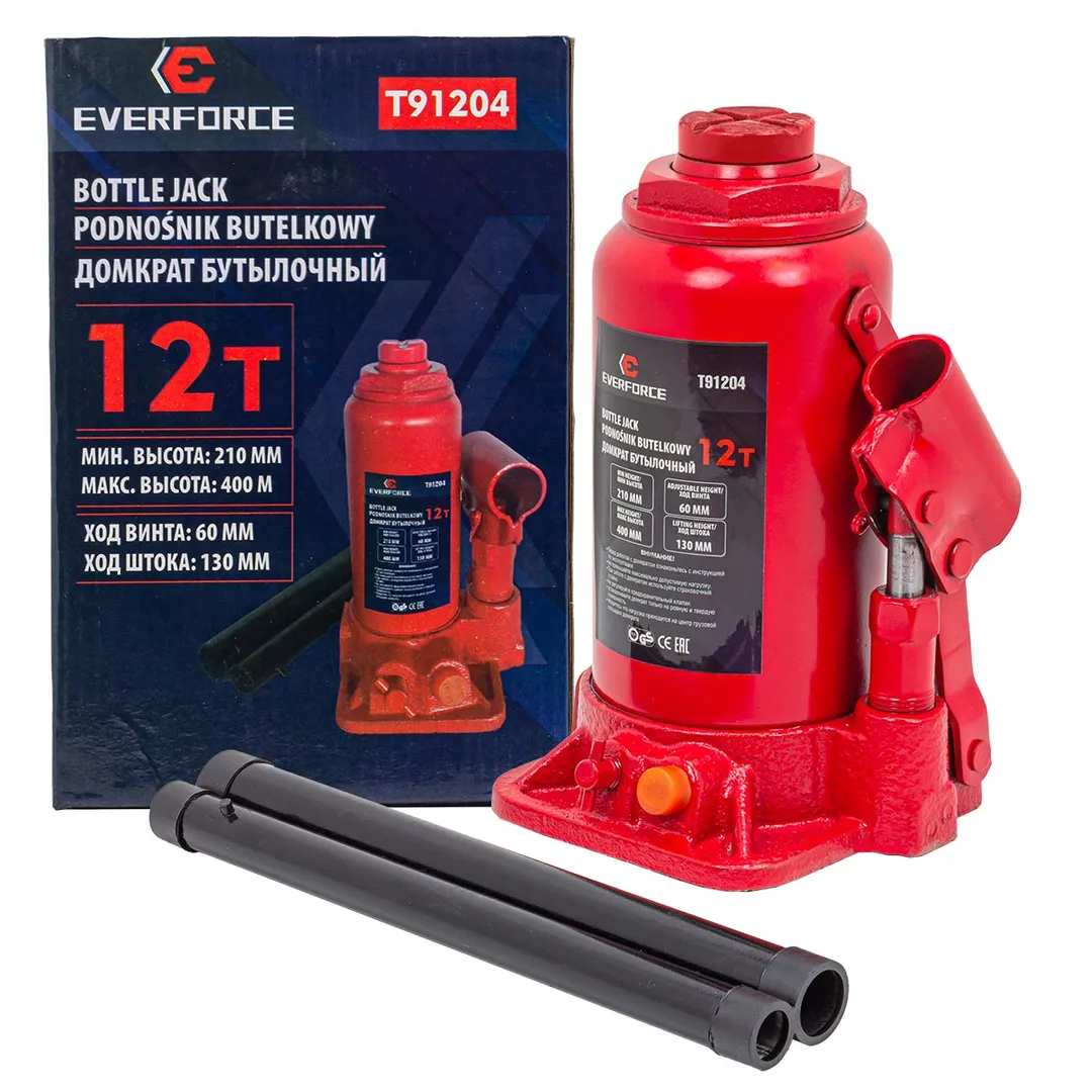 Домкрат бутылочный 12т (h min 210мм, h max 400мм)  EVERFORCE EF-T91204