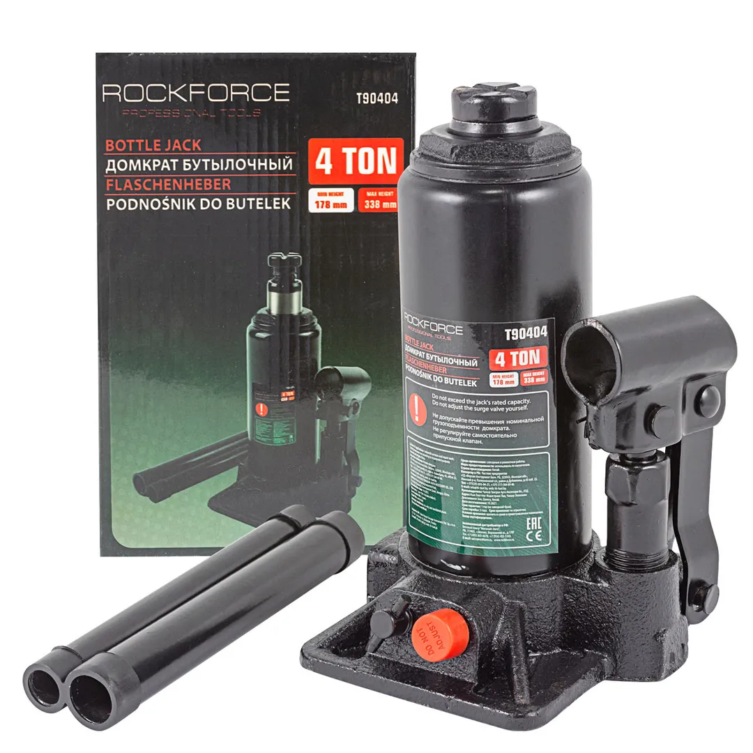 Домкрат бутылочный 4т (h min 178мм, h max 338мм)  Rock FORCE RF-T90404(DS)