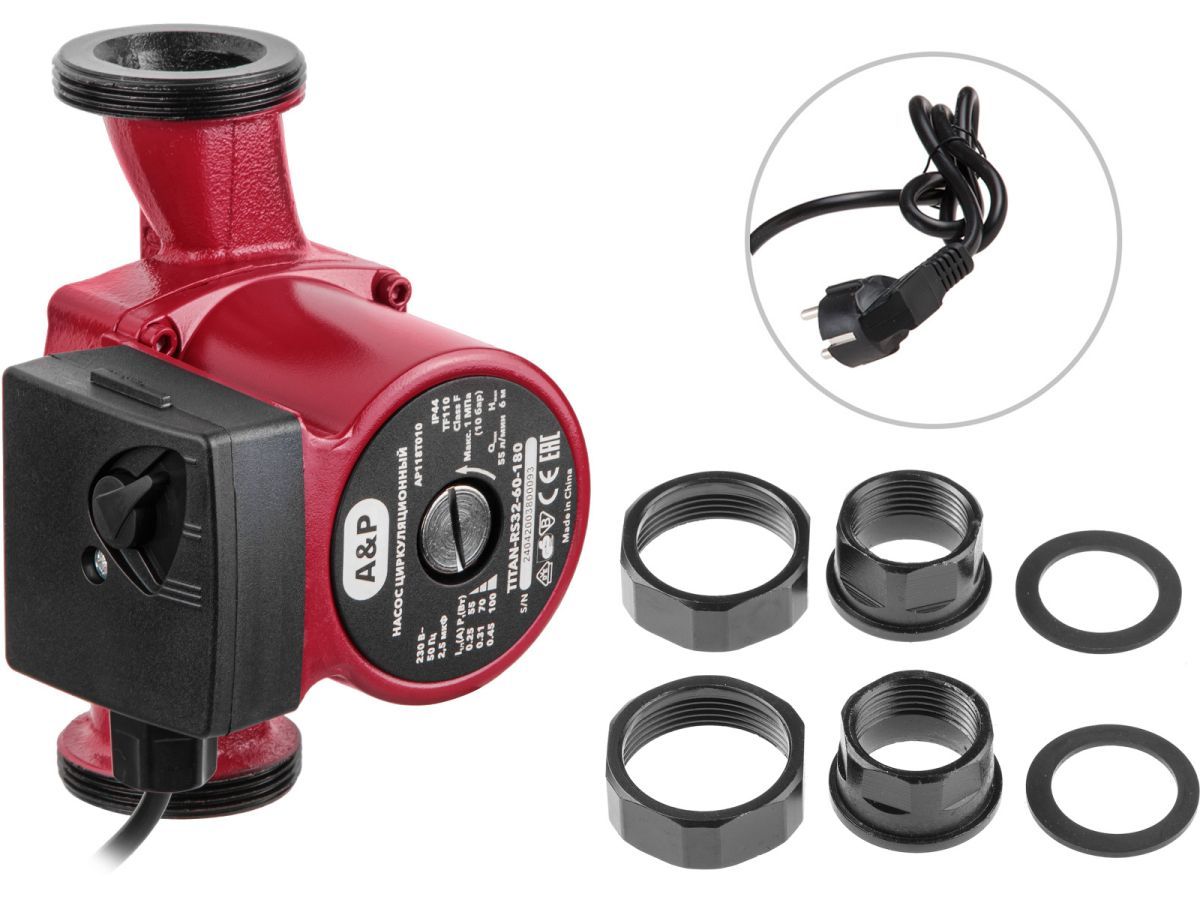 Насос циркуляционный Titan-RS32-60-180, (55-100 Вт, 3300 л/ч, 6 м) A&P AP118T010