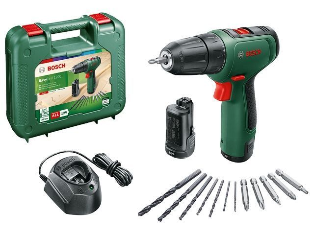 Аккум. дрель-шуруповерт EasyDrill 1200 в чем. + набор сверл и бит,12В, 2АКБ 1.5 А/ч Li-Ion, 2 скор.,...BOSCH 06039D3007