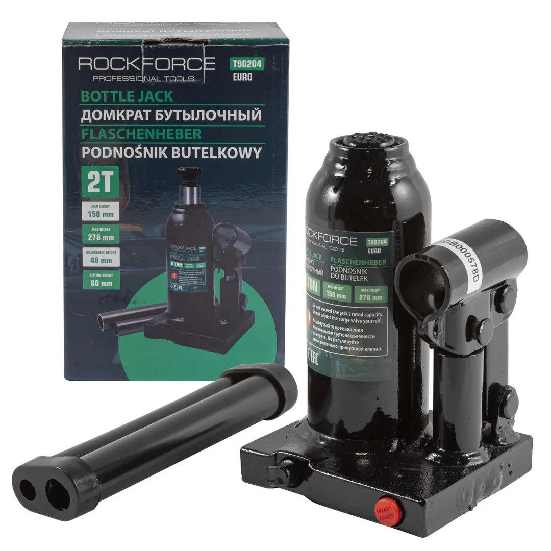 Домкрат бутылочный 2т с клапаном (h min 150мм, h max 278мм) Rock FORCE RF-T90204(Euro)