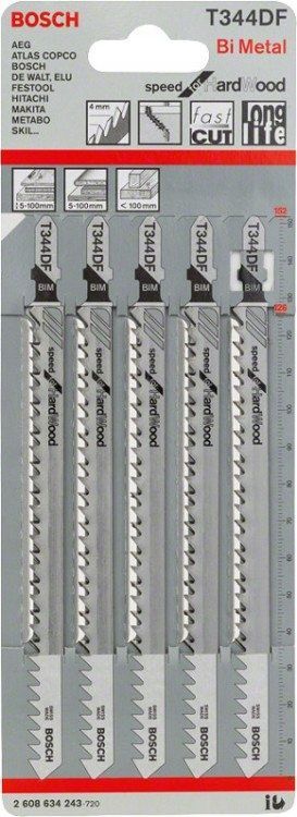 Пилка для лобзика T 344 DF Speed for Hard Wood (5 шт)  BOSCH 2.608.634.243