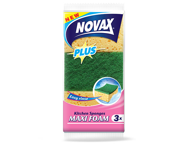 Губки кухонные MAXI FOAM 3шт NV Plus, материал: пенополиуретан и фибра,  ...NOVAX 0281NVP
