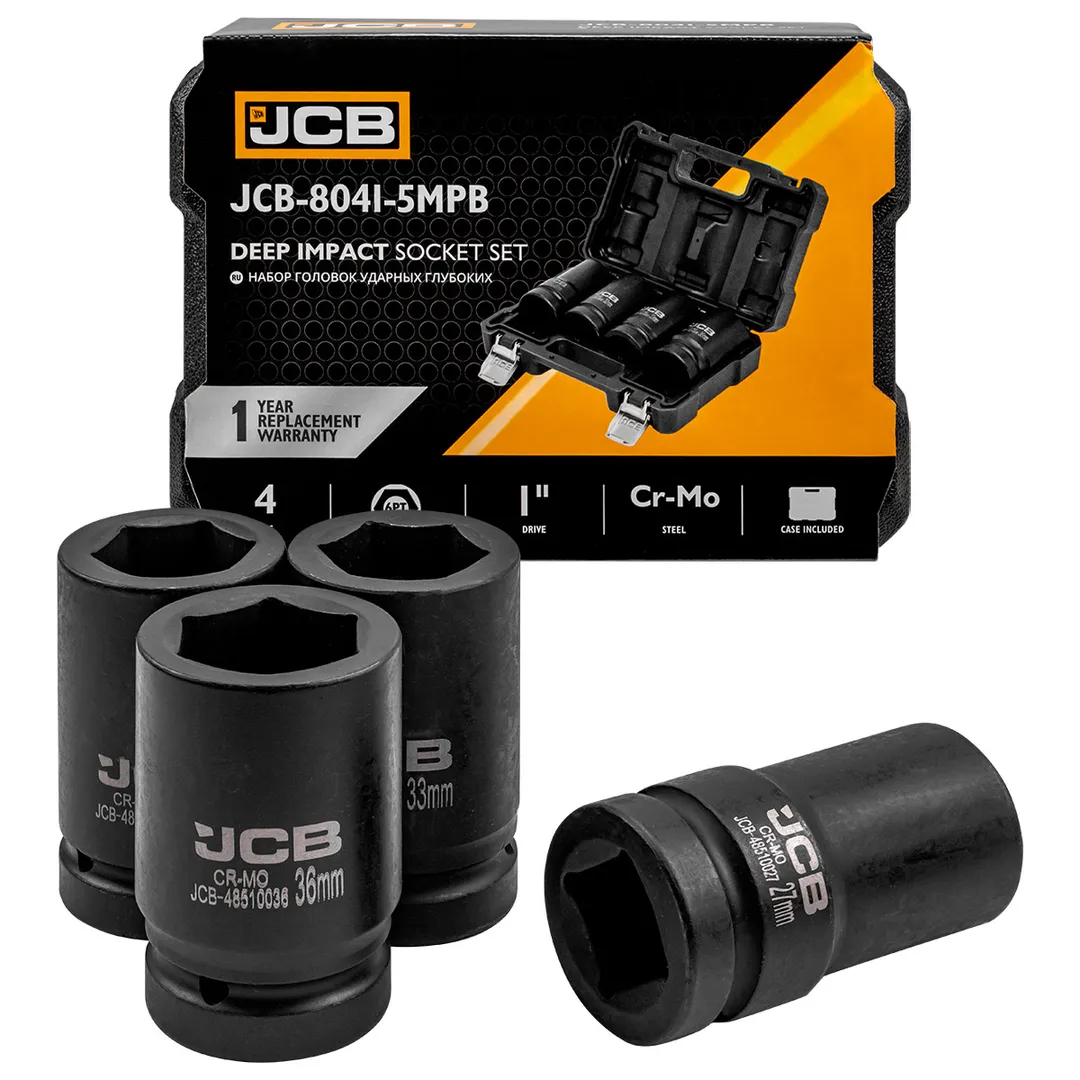 Набор головок ударных глубоких 4пр.,1"(6-гр)(27,32,33,36мм),в кейсе JCB JCB-8041-5MPB