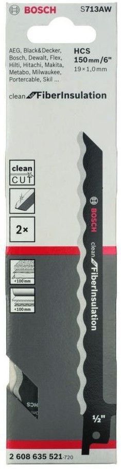 Полотно к сабельной пиле S713AW Clean for Fibre Insulation по резине (2 шт / HCS)  ...BOSCH 2.608.635.521