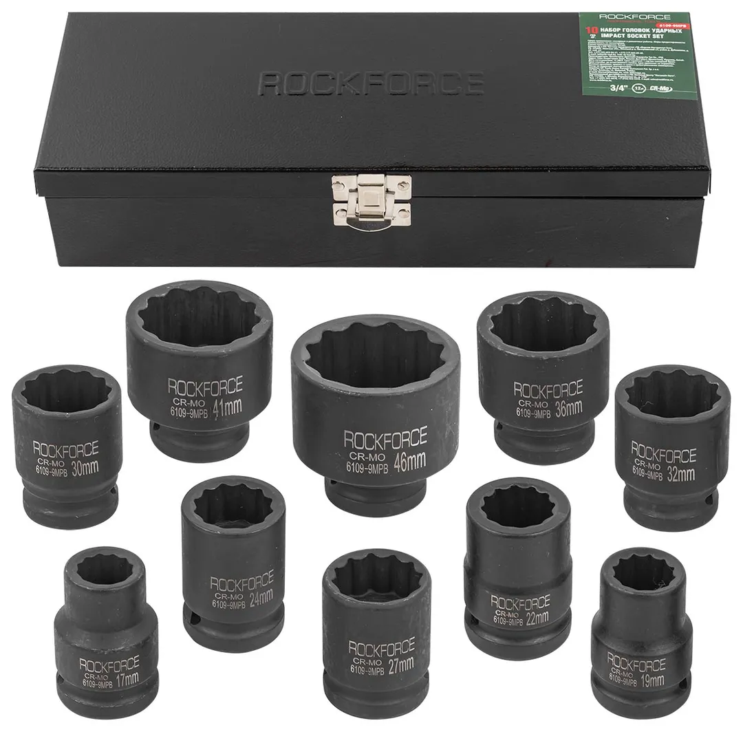 Набор головок ударных 3/4" 10пр. 12гр. (17-46мм) Rock FORCE RF-6109-9MPB