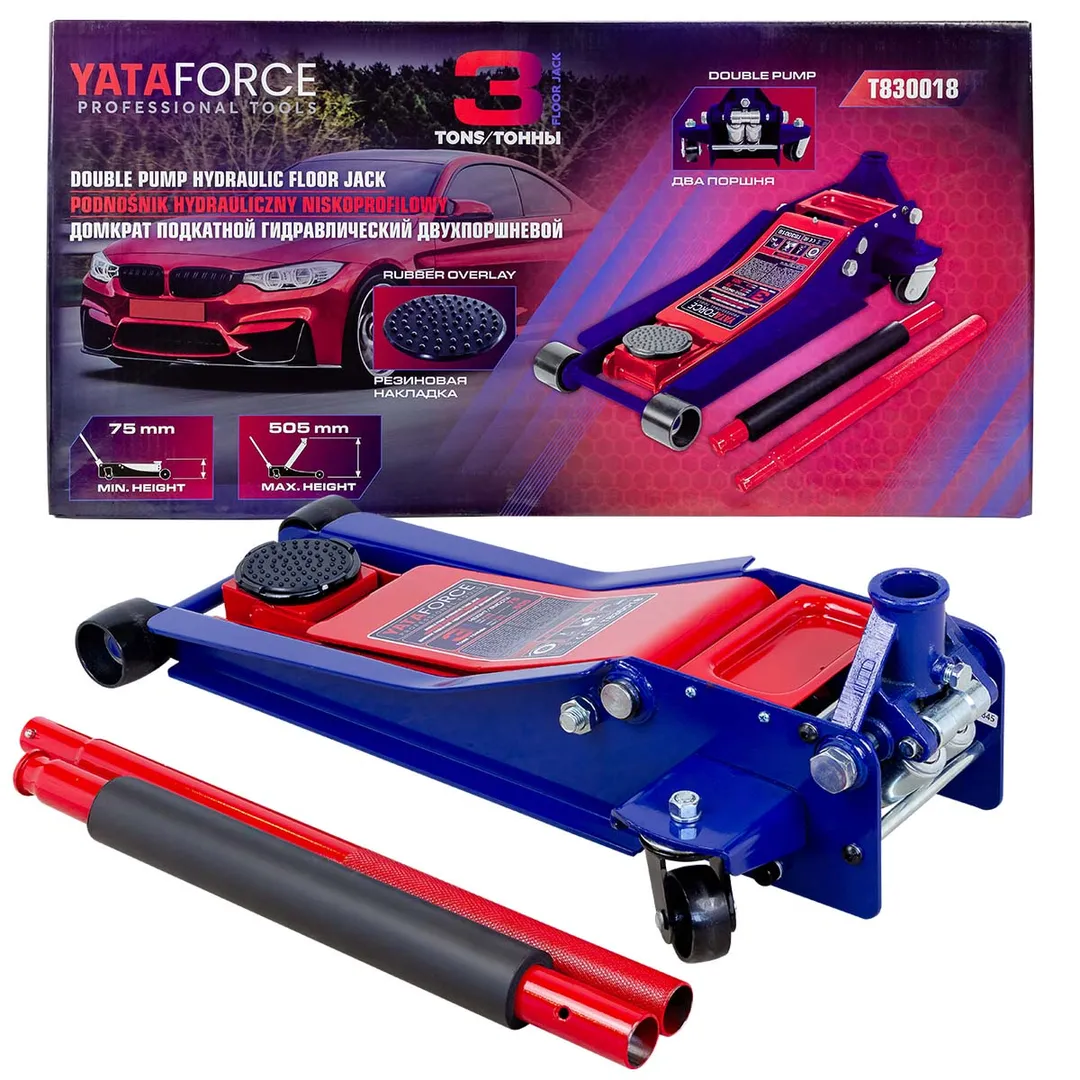Домкрат подкатной гидравлический 3т (h min 75мм, h max 505мм)  YATAFORCE YF-T830018 MT