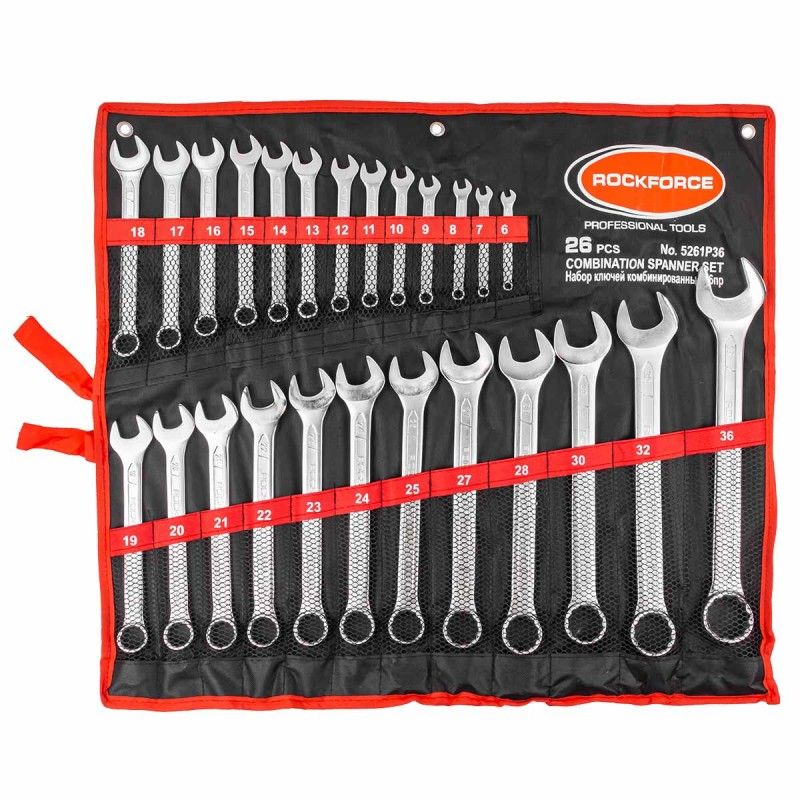 Набор ключей комбинированных 26пр.(6-25, 27, 28, 30, 32, 36мм),на полотне Rock FORCE RF-5261P36