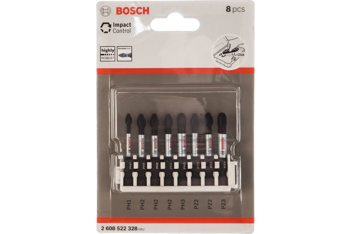 Набор бит Impact Control PH1, PH2 (3шт), PH3, PZ2 (2шт), PZ3 BOSCH 2.608.522.328