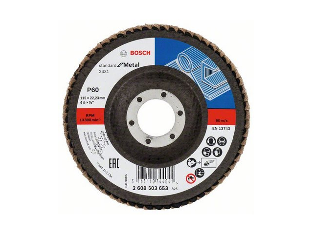 Круг лепестковый 115x22.2 mm K60 конический STANDARD FOR METAL BOSCH 2608603653
