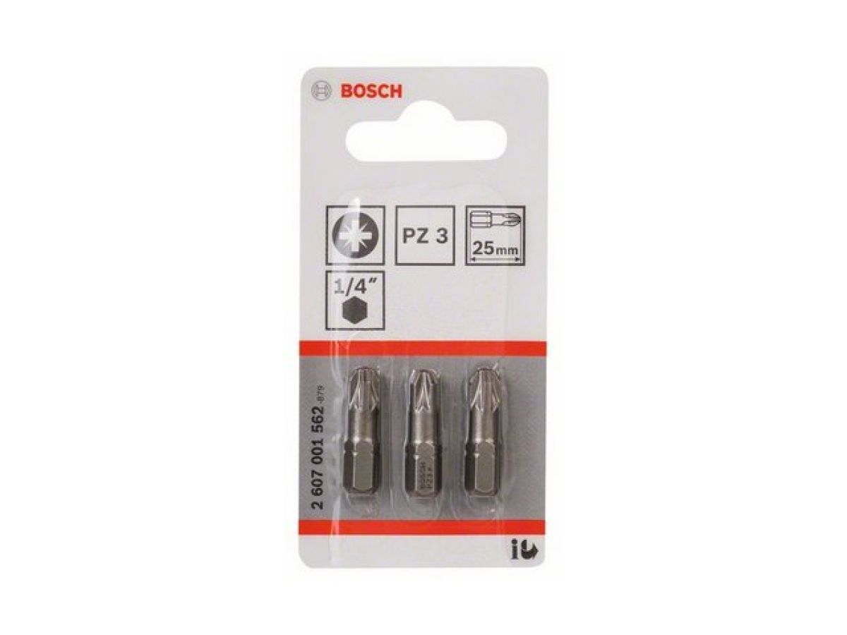 Насадка (бита) крестообразная PZ3 25 мм Extra Hart (3 шт.) (посадочн. шестигранник 1/4 ") BOSCH 2607001562