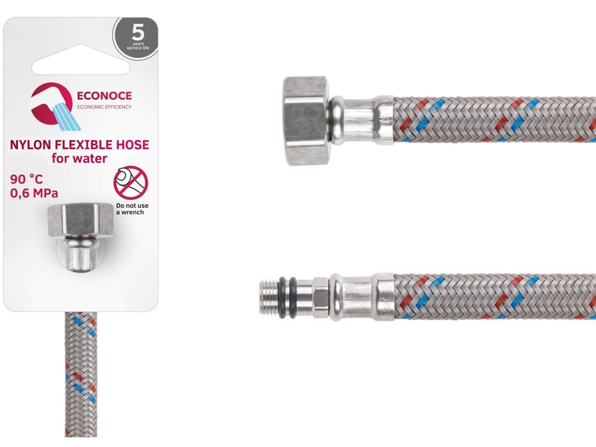 Подводка гибкая, Nylon, иголка м10 короткая - гайка 1/2" 50 см (6 Bar, 90°С) ECONOCE EC033050