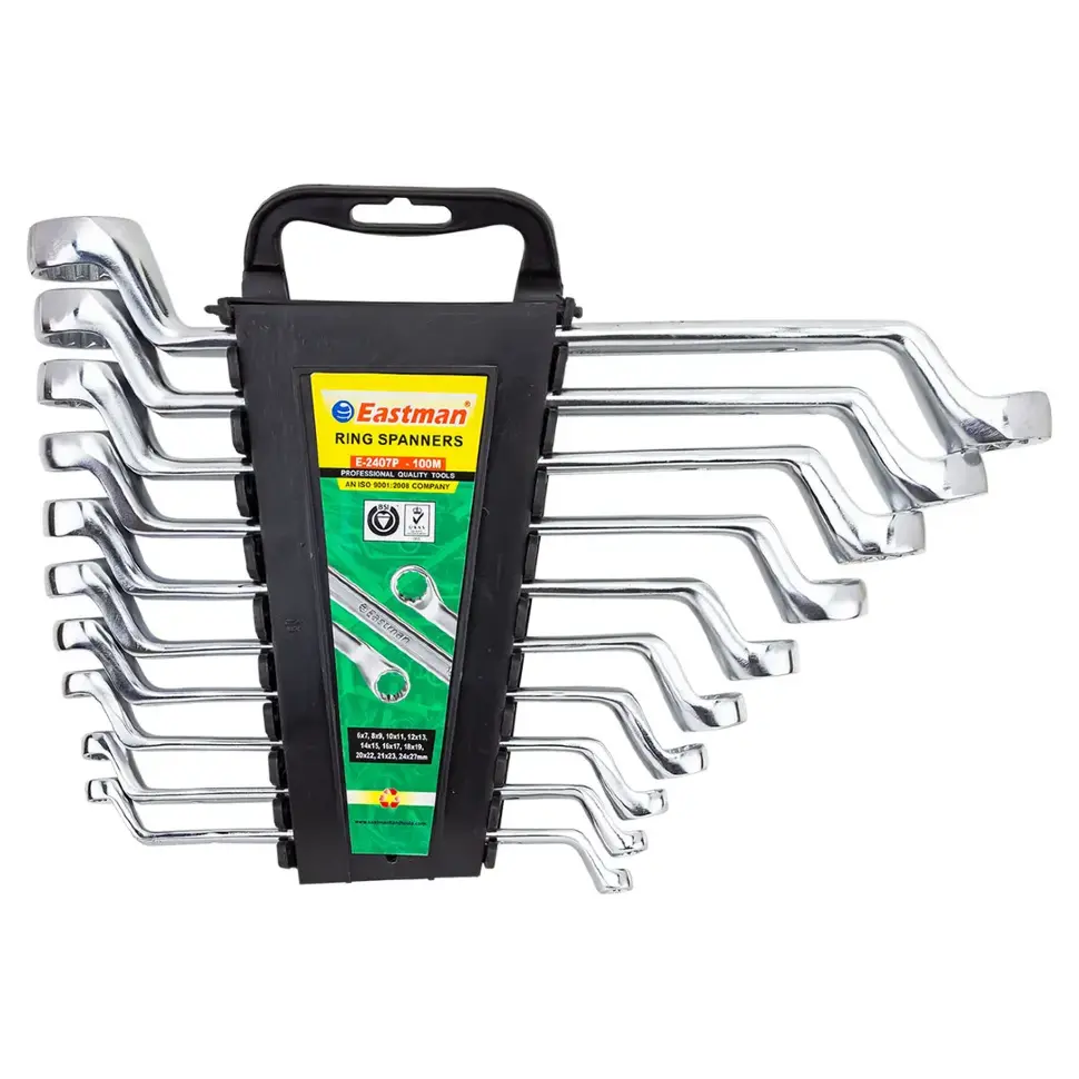 Ключи накидные отогнутые, набор 10 предметов ( 6х7, 8х9, 10х11, 12х13, 14х15, 16х17, 18х19, 20х22, 23х23, 24х27 мм) Stab E-2407P-N10