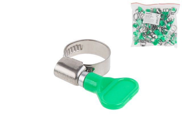 Хомут червячный с ключом "бабочка" 16-25 mm, нерж.сталь W2 (50 шт в пакете) STARFIX SM-48112-50