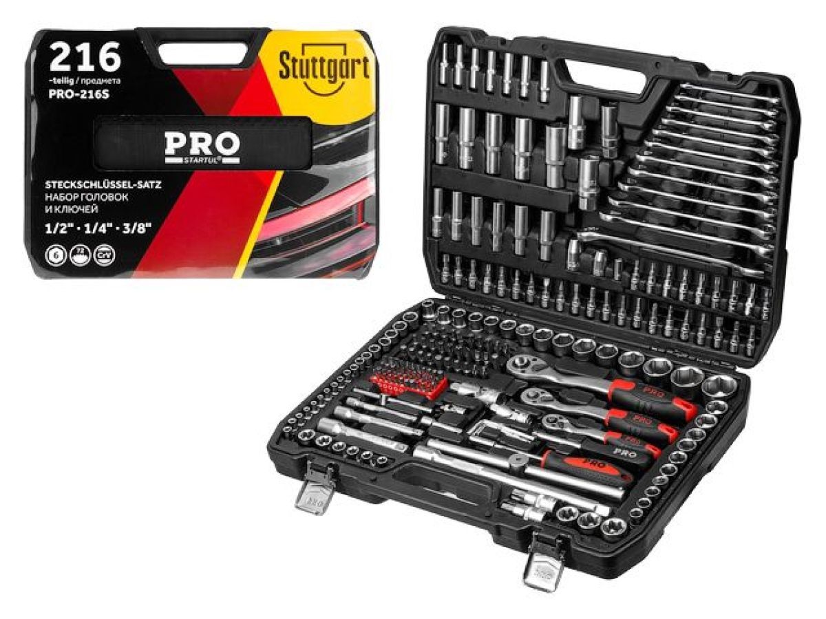 Набор головок и ключей 216пр. 1/4",3/8",1/2" PRO (6 граней) PRO STARTUL PRO-216S