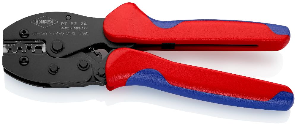 Пресс-клещи PreciForce®, кол-во гнёзд: 4, 0.1 - 2.5 мм (27 -13 AWG) L-220 мм, чёрные, 2-комп. рукоят...KNIPEX 975234