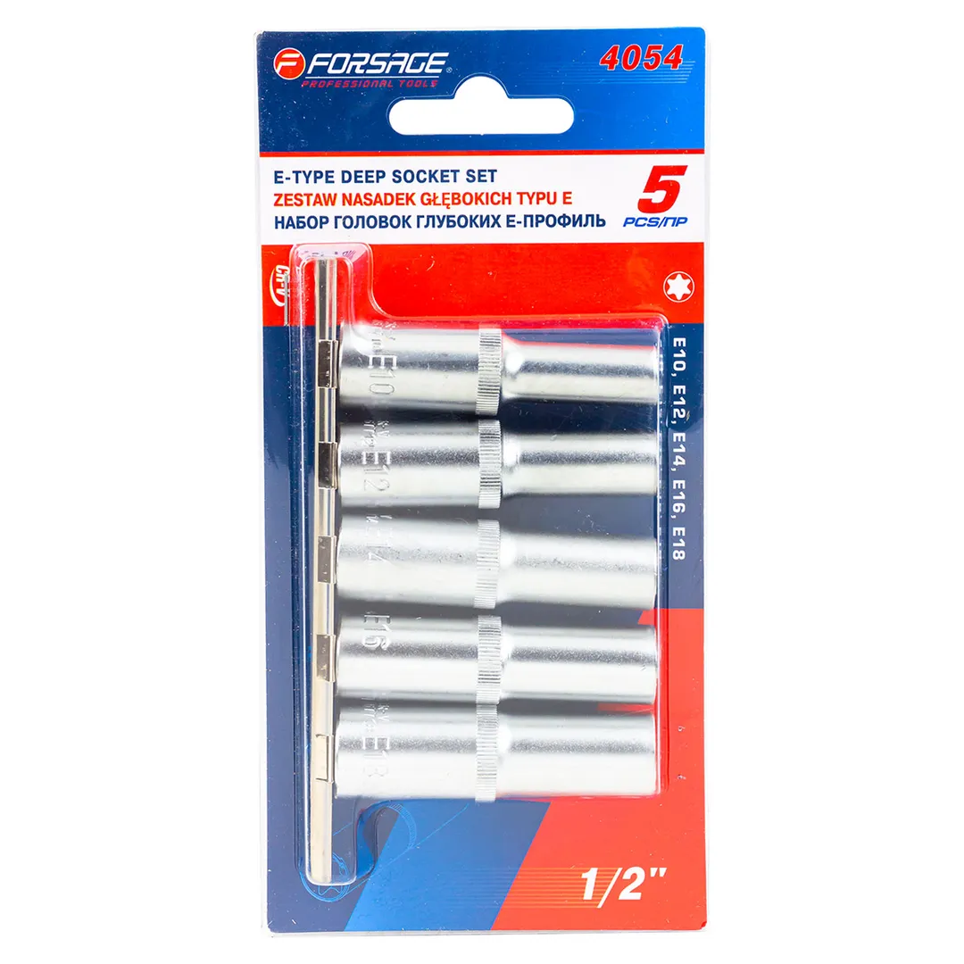 Набор головок глубоких 5пр. Е-профиль, Е10-Е18, Forsage F-4054