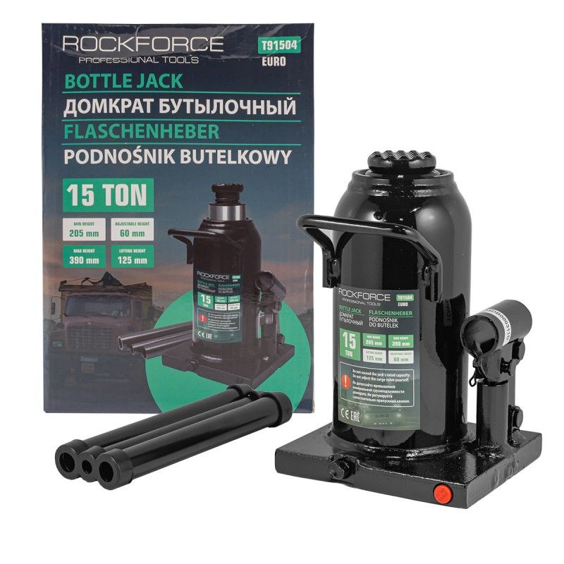Домкрат бутылочный 15т с клапаном (h min 230мм, h max 460мм) Rock FORCE RF-T91504(Euro)