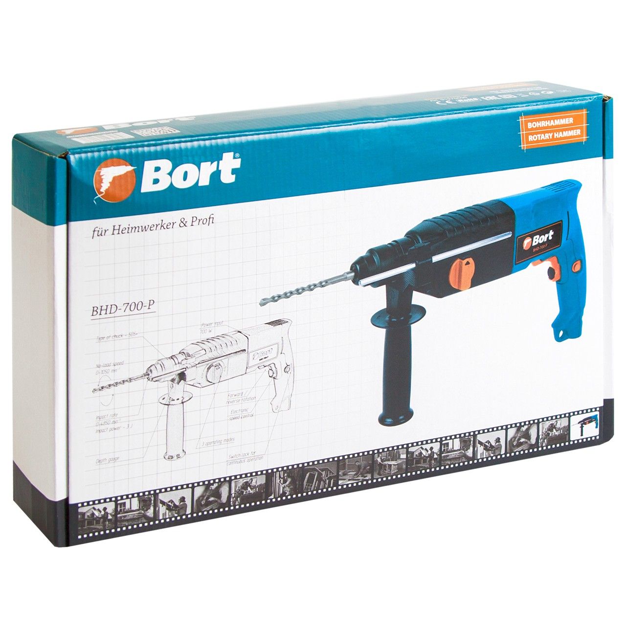 Перфоратор 700Вт, 3Дж, 1050об/мин, Bort BHD-700-P