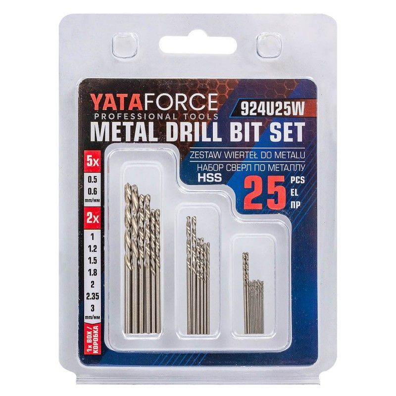Сверла по металлу, набор 25пр. 0.5-3мм  YATAFORCE YF-924U25W