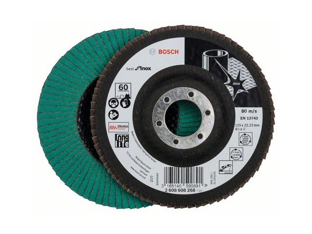 Круг лепестковый 115x22.2 mm K60 плоский BEST FOR INOX  BOSCH 2608608268