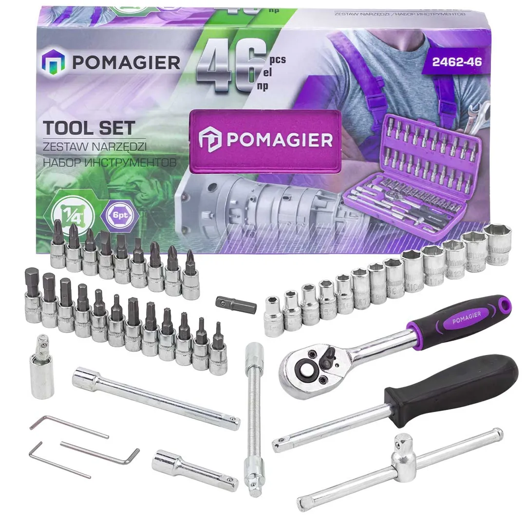 Набор инструмента 46пр. 1/4" (6-гран.)(4-14мм)  POMAGIER POM-2462-46