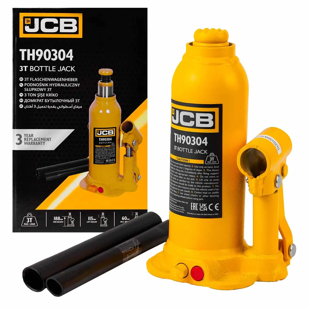 Домкрат бутылочный 3т (h min 188мм, h max 303мм) с клапаном JCB JCB-TH90304