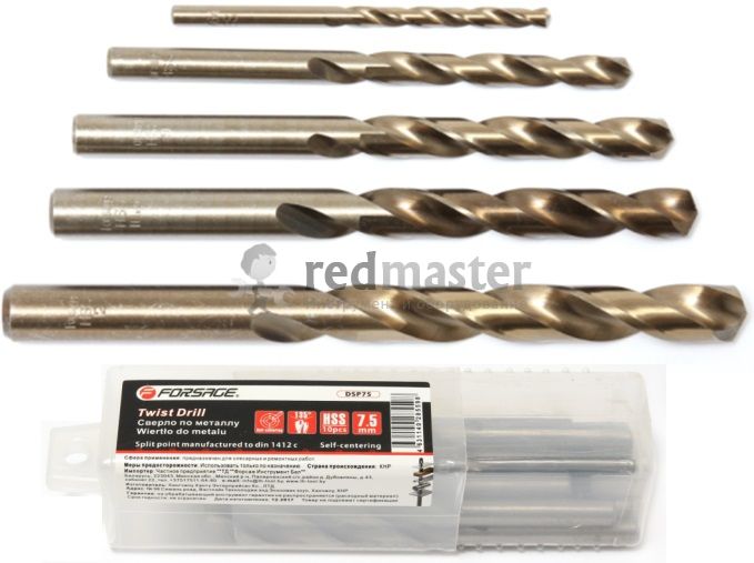 Сверло по металлу 6.5х62х101мм HSS (10шт), в пластиковом футляре Forsage F-DSP65