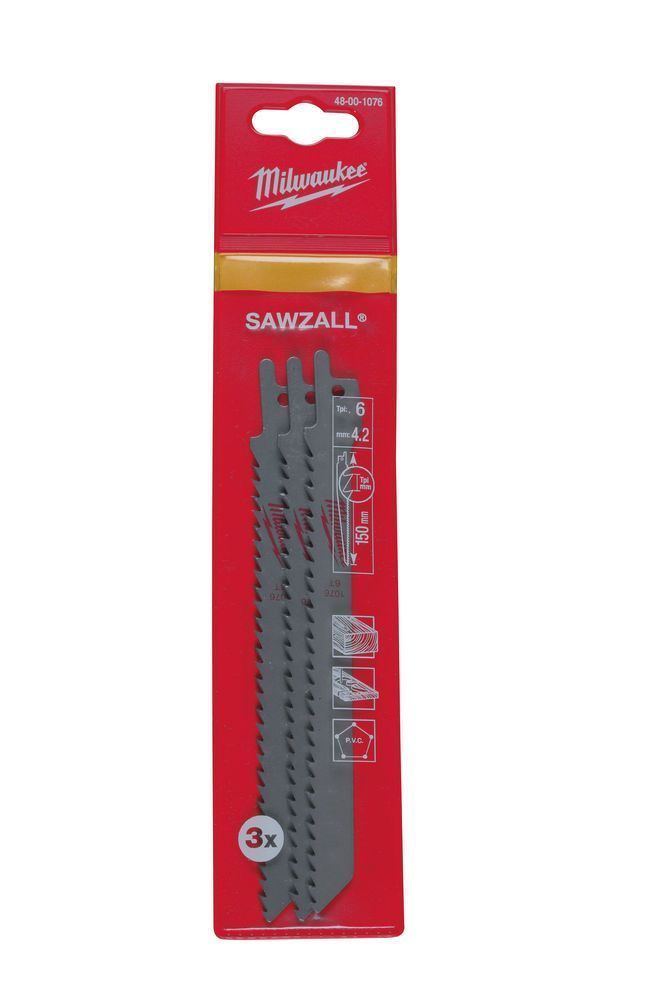 Полотно к сабельной пиле SAWZALL S744D (3 шт / 150 мм / HCS / дерево) MILWAUKEE 48001076