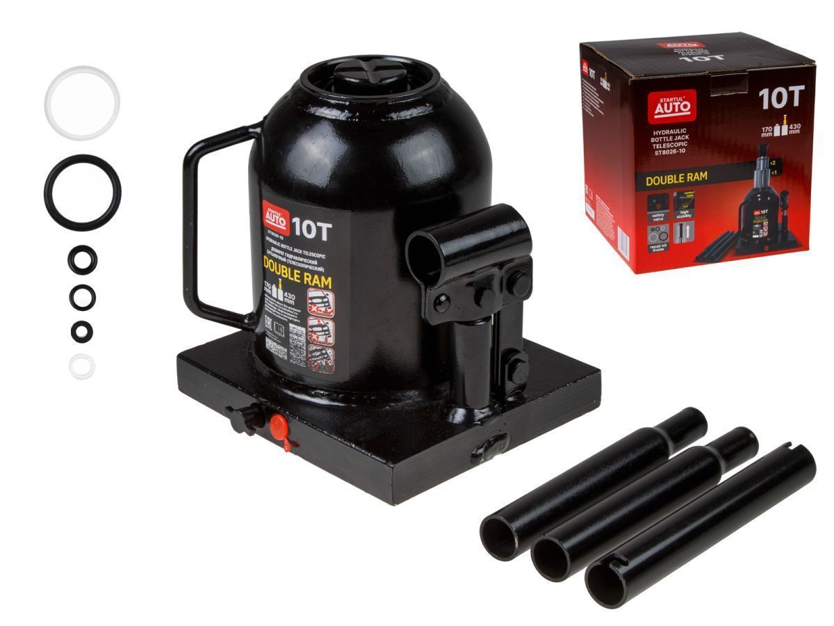 Домкрат гидравлический 10т бутылочный 170-430мм (телескопический) AUTO (ST8026-10) (h min 170мм, h max 430мм, двухштоковый) STARTUL ST8026-10