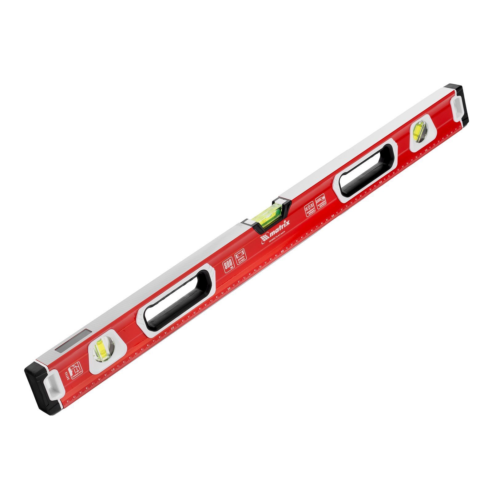 Уровень алюминиевый, магнит., фрезерованный, 3 глазка (1 зеркал.), 2 комп. рукоятки, 800 мм Matrix 34732
