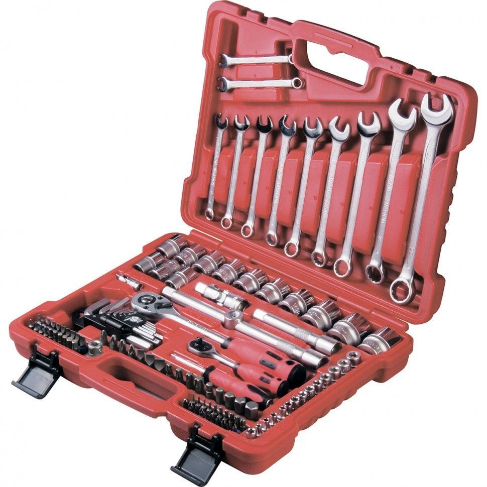 Набор слесарно-монтажный с квадратами 1/4", 1/2" и 5/16", 112 предм. Matrix 13586