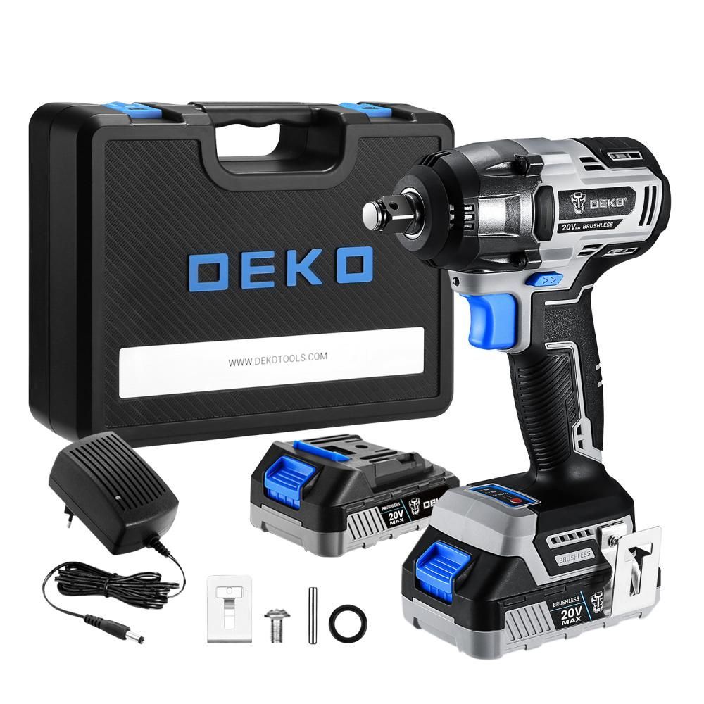 Гайковерт аккумуляторный бесщеточный 1/2", 20В, 2АКБ 3.0А/ч, 320Нм, DEKO DKIS20 063-4033