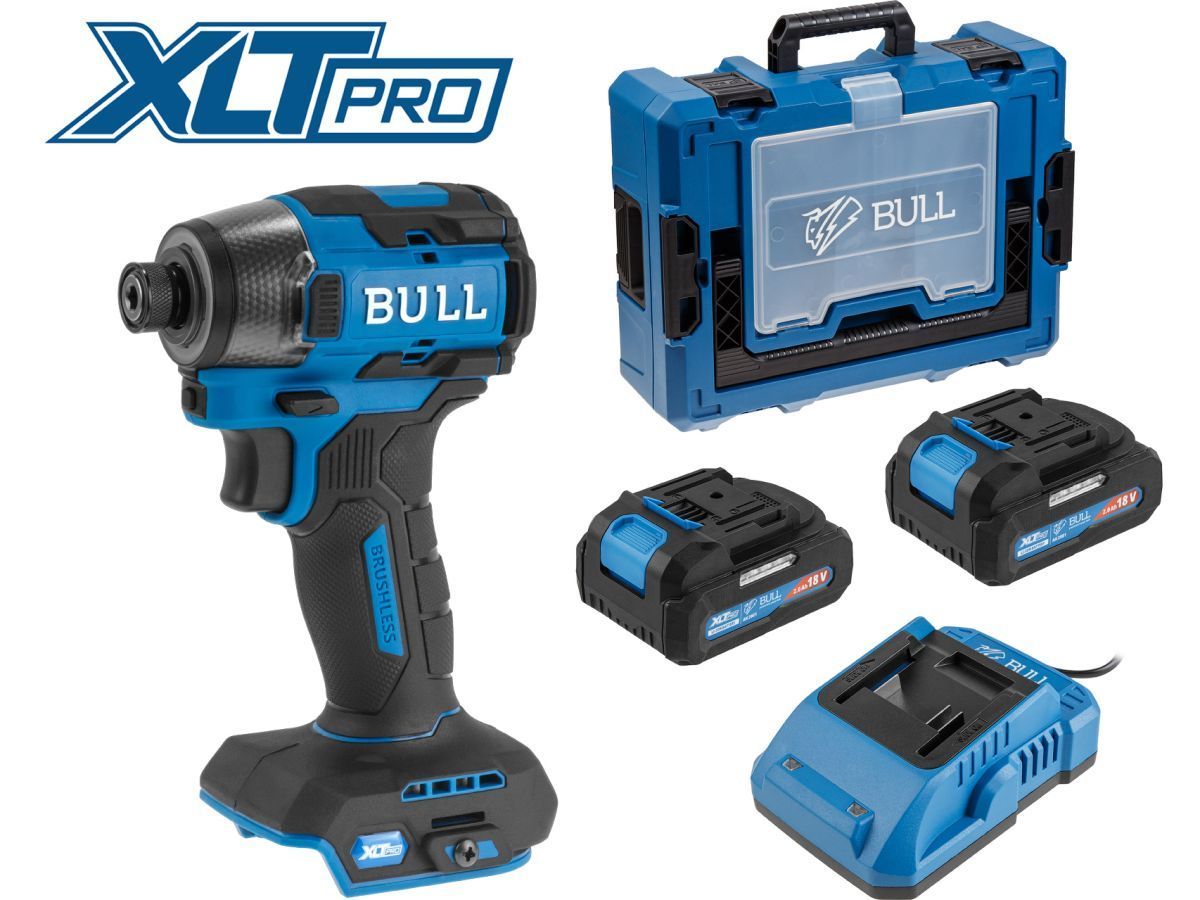 Аккум. ударный гайковерт/винтоверт CID 2218 Xcase, XLTpro, SET, БЕСЩЕТ.,  1/4", 18 В, 2АКБ 4,0 А/ч, 220 Н*м(, LED 360°, 8 режимов работы, память режима, защита от перегрузки/перегрева) BULL 1329954