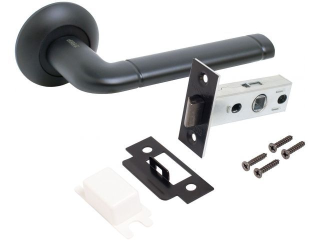 Комплект ручка и защелкаАЛЛЮР АРТ "ПОЛО" BL+L45-8 BL (15150/S45) матовый черный  (20) (компл) УЗК 14669