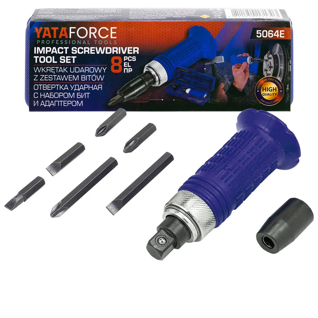 Отвертка ударная с набором бит и адаптером 8пр. YATAFORCE YF-5064E