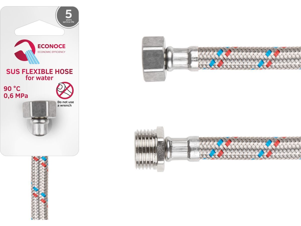 Подводка гибкая, SUS, гайка 1/2" - штуцер 1/2" 60см ECONOCE EC021060