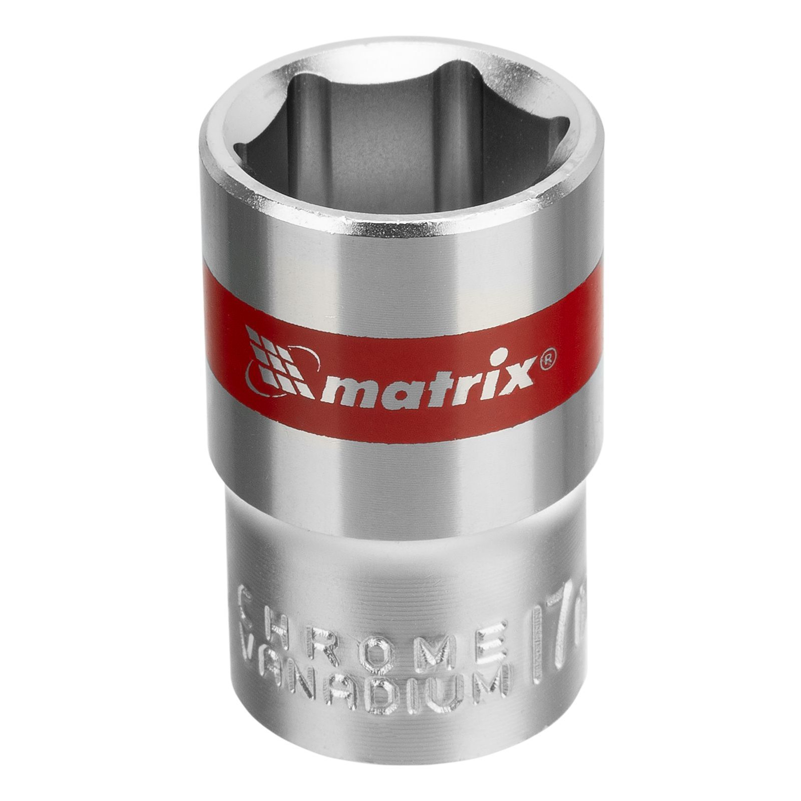 Головка торцевая, 17 mm, 6-гранная, CrV, под квадрат 1/2", хромированная Matrix 13117