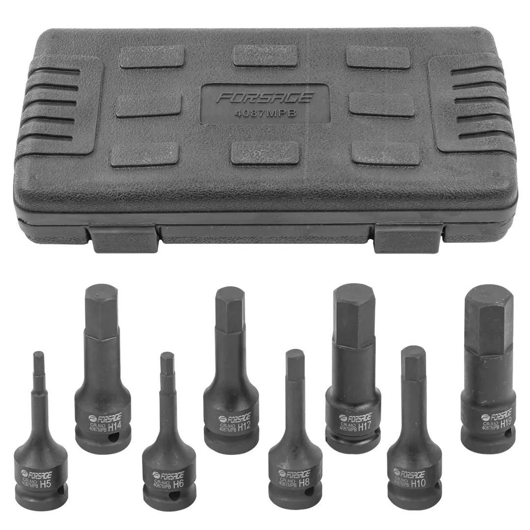 Набор головок-бит ударных 1/2", 8пр.(Н5,6,8,10,12,14,17,19) ,в кейсе Forsage F-4087MPB