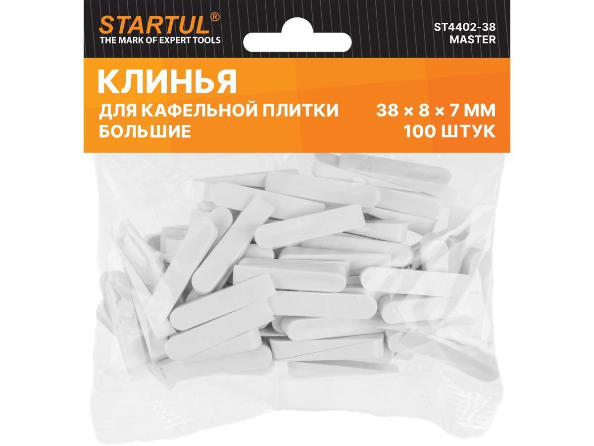 Клин д/каф. плитки большой 38х8х7мм 100шт MASTER (ST4402-38) (используются без зажимов, СВП) STARTUL ST4402-38