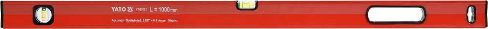 Уровень алюминиевый с ручкой 2 глазка 1000mm с магнитом (бытовой) YATO YT-30063