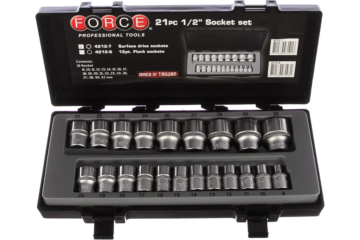 Набор головок 1/2", 8-32мм, 21 пр. сорв. гр. Force 4212-7
