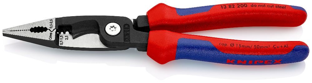 Клещи электромонтажные, 6-в-1, L-200 мм, чёрные, 2-комп. рукоятки   ...KNIPEX 1382200