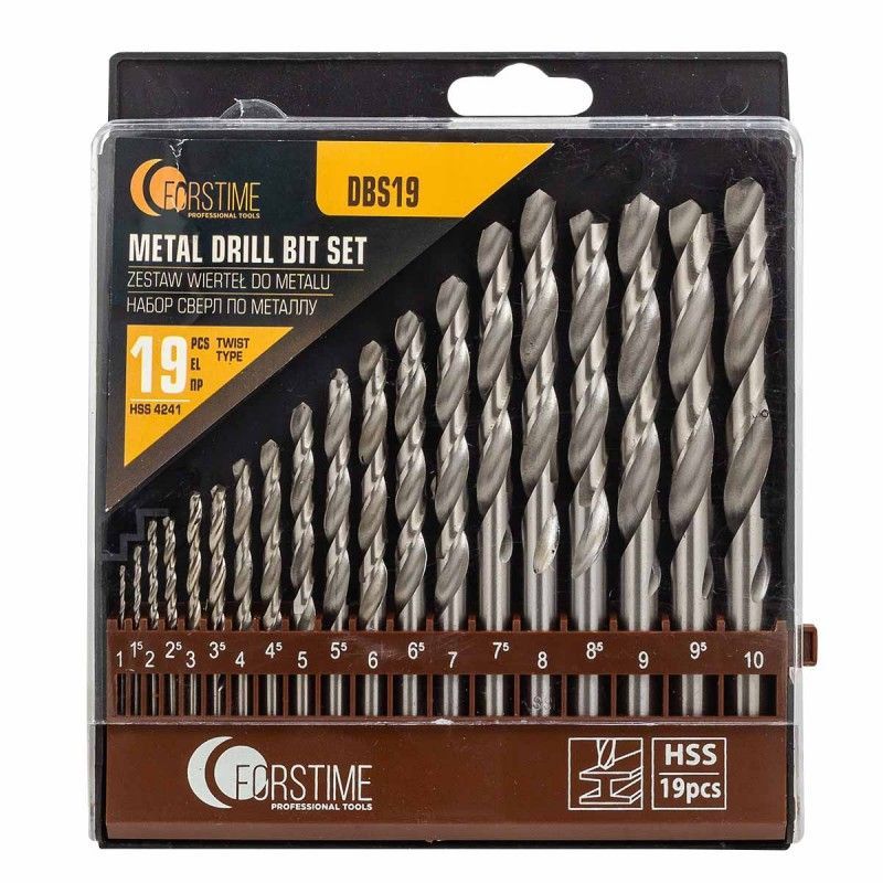 Сверла по металлу, набор 19пр. (1-10мм)  FORSTIME FT-DBS19