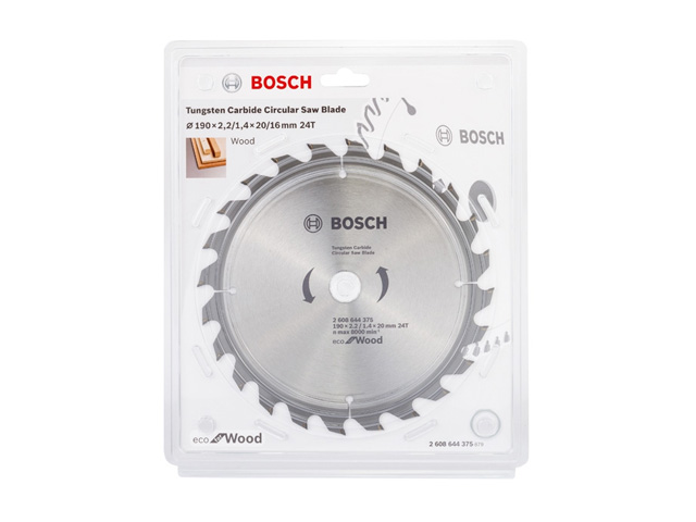 Диск пильный по дереву, 190х20 мм, 24 зуб., ECO WOOD,  BOSCH 2608644375