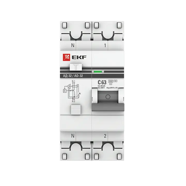 АД-32 1P+N 63А (С) 30мА тип (АС) эл. 4,5кА PROxima EKF DA32-63-30-pro